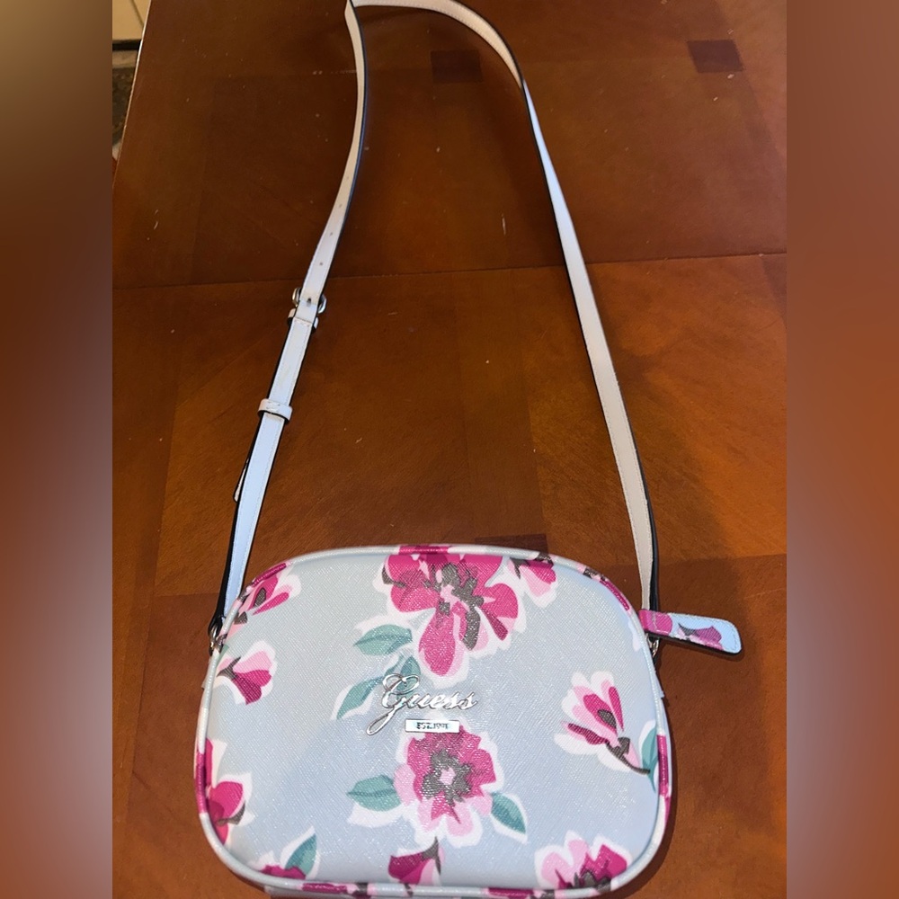 Guess Pink and White Floral Crossbody Bag